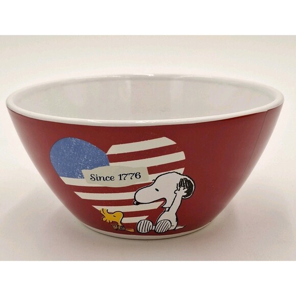 Snoopy Woodstock Peanuts Gang Patriotic Heart Red One Soup Cereal Bowl Gibson - Picture 5 of 13